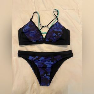 Athleta Freestyle Bikini Set Camo Blue